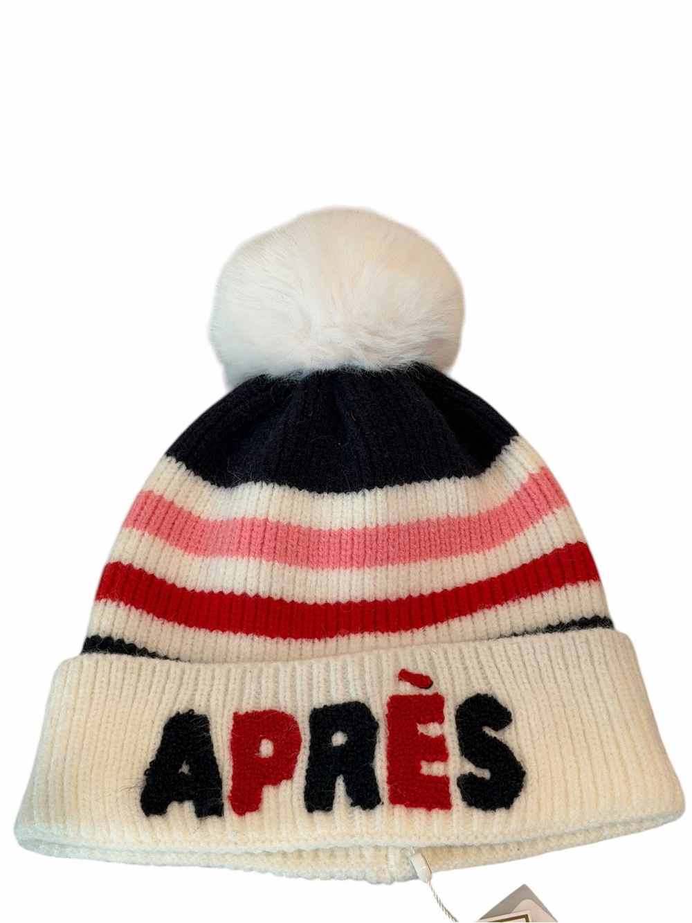 Shiraleah Chicago Colorado Après Striped Pom Pom Beanie Ivory NWT